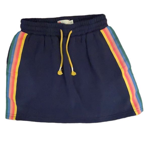 Boden Other - Boden Girls Navy Drawstring Sweatshirt-Feel Skirt with Rainbow Stripes Size 8-9Y